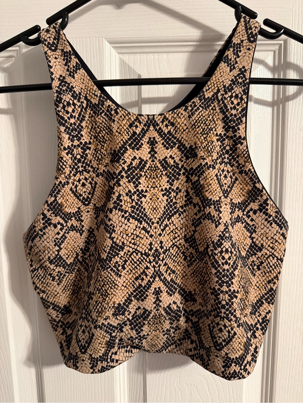 Beige Snake-Print Cropped Tank Top